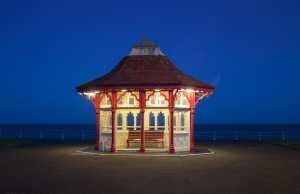 Edwardian Kiosk, Bexhill-on-Sea lit up early in the evening on a summer night Photography by Roff Smith