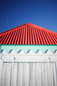 Brightly painted beach hut Marina Cay Tortola British Virgin Islands BVI