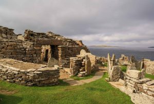 Built around the 1st century AD the iron age Broch of Gurness was part home and part fortified tower. On northern coast of Mainland, in the Orkney Islands, Scotland and overlooking Eynhallow Sound