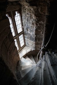 Spiral staircase winds its way to the top of the Eagle Tower in the 13th century Caernarfon Castle