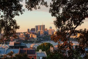 Sydney's north shore seen from Observatory Hill, The Rocks, on a summer evening