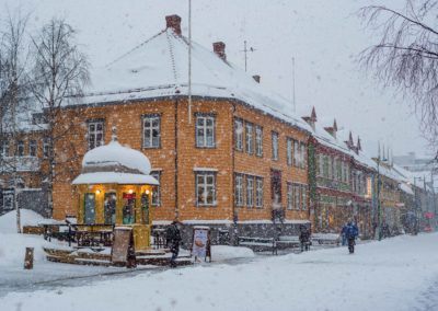 Heavy snow falls over Tromsø, Norway a town some 200 miles north of the Arctic Circle and once known as The Paris of the North