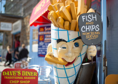 English Seaside: Fish and chips shop in the seaside holiday town of Looe in Cornwall
